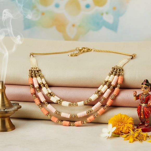 Boho Layered Multi Strand Necklace Handcrafted Antique Gold Beaded Statement - Picture 8 of 10